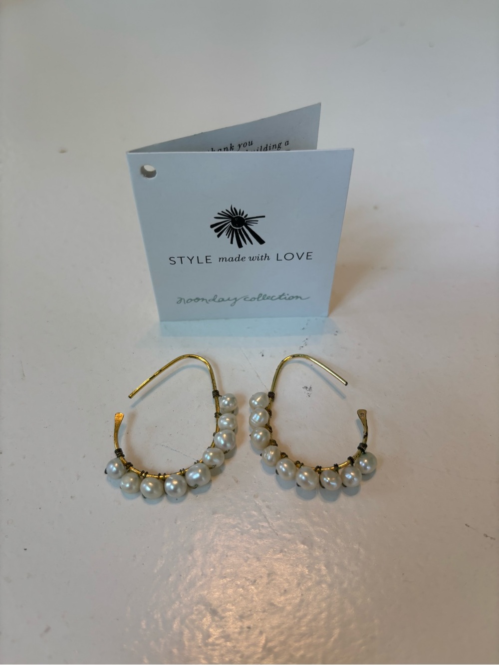 Noonday Collection League Earrings Gold Pearl Hoop Earrings
